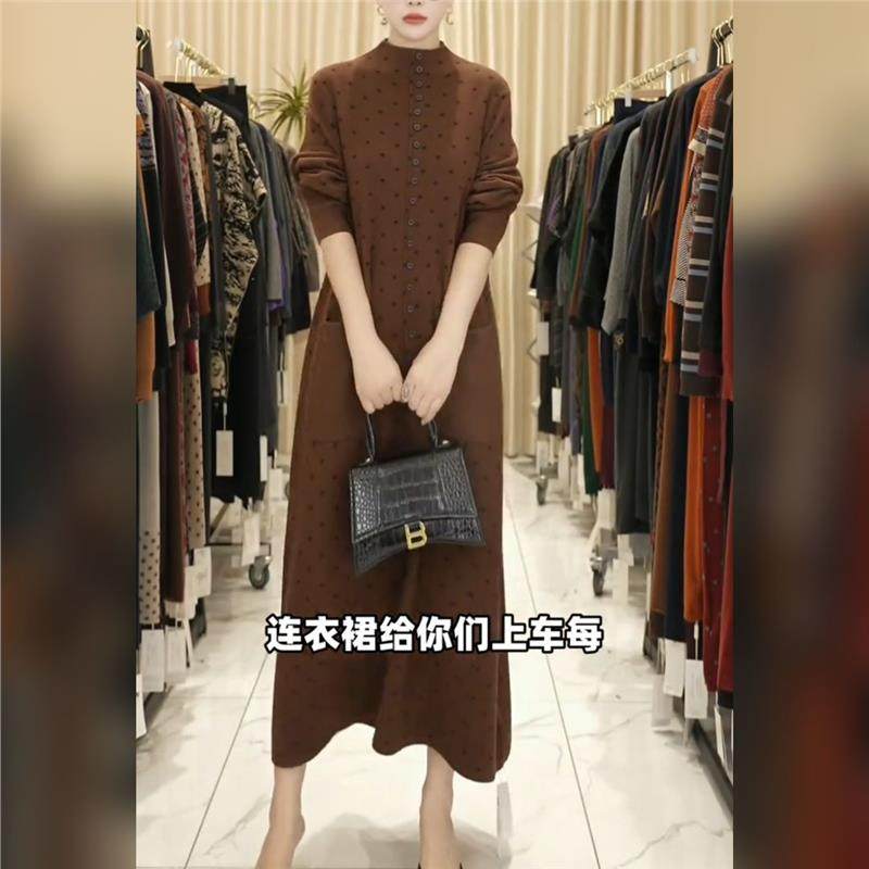 玥玥羊A219咖色波点设计气质秋冬轻奢针织连衣裙时尚复古,女装/女士精品,连衣裙,淘宝优惠券,粉丝福利购,淘宝优惠卷