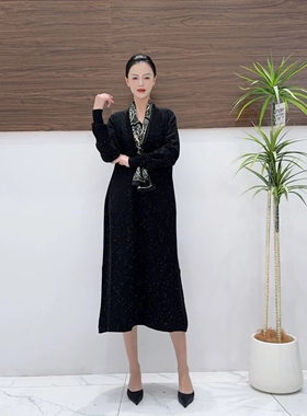 A245黑色珠片纱气质秋冬轻奢针织连衣裙时尚复古时尚长裙玥玥羊