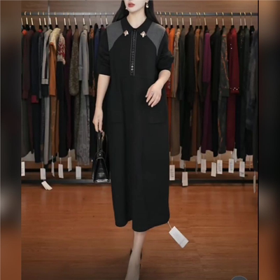 玥玥羊A260灰黑轻奢气质秋冬高级针织连衣裙时尚复古时尚长裙