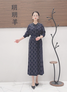 A306黑紫色真门襟抽绳设计款气质秋冬轻奢针织连衣裙时尚复