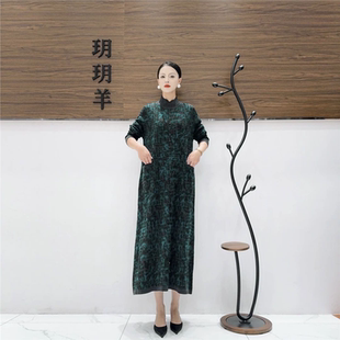 A311湖绿提花设计款气质秋冬轻奢针织连衣裙时尚复古