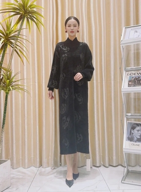 A171炭黑提花时尚气质秋冬长款轻奢针织连衣裙休闲百搭玥玥羊