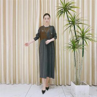 灰色咖金金鱼设计款气质秋冬季新品轻奢针织遮肚子连衣裙时尚复古