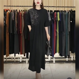 A434黑色针织连衣裙收腰显瘦设计师优雅时尚 气质复古夏季