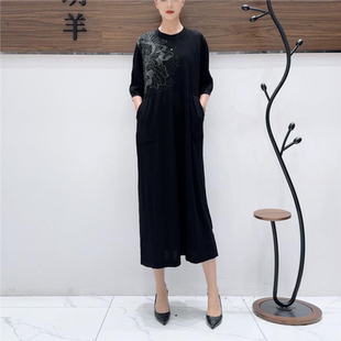 A434黑色针织连衣裙收腰显瘦设计师优雅时尚 气质复古夏季