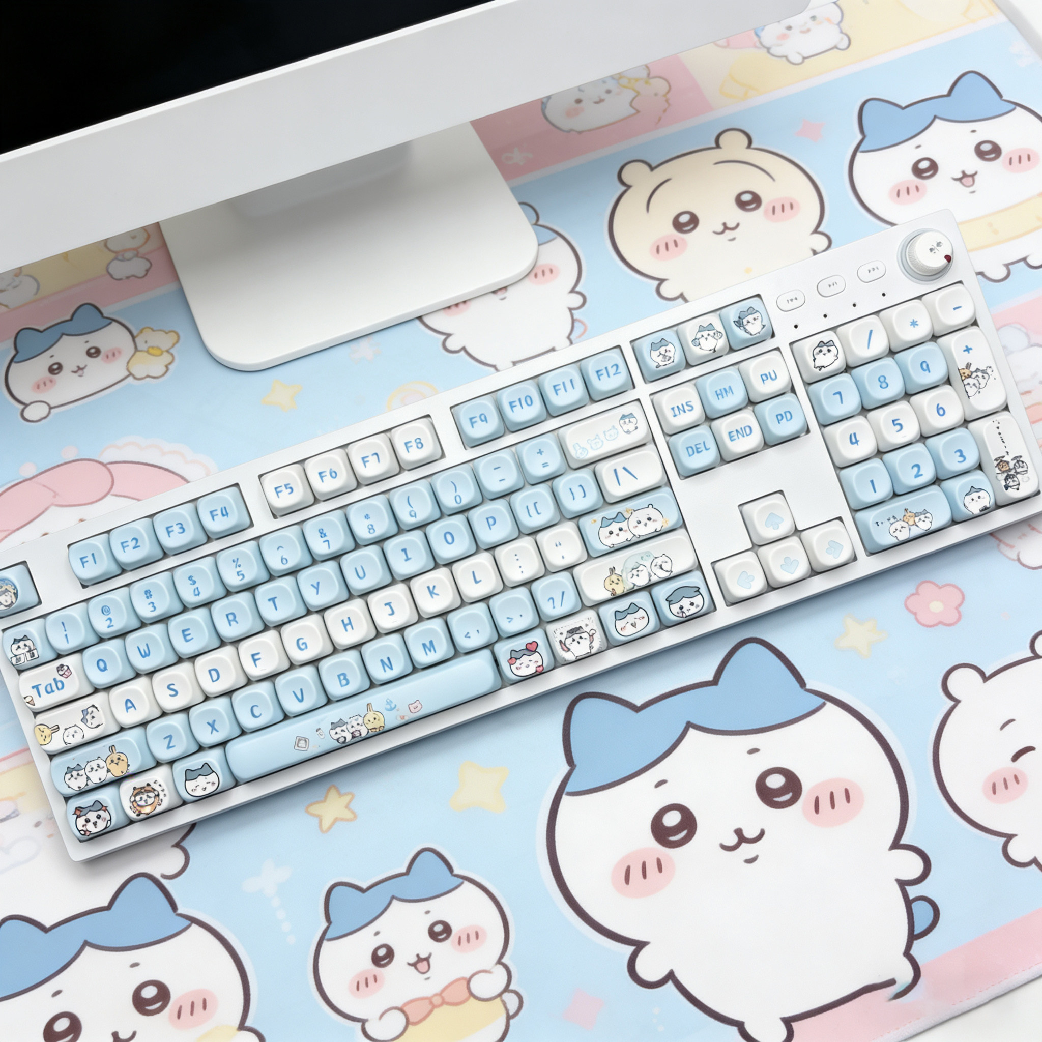 有线F104游戏打字键线分离多媒体旋钮可爱居家笔记本办公机械键盘