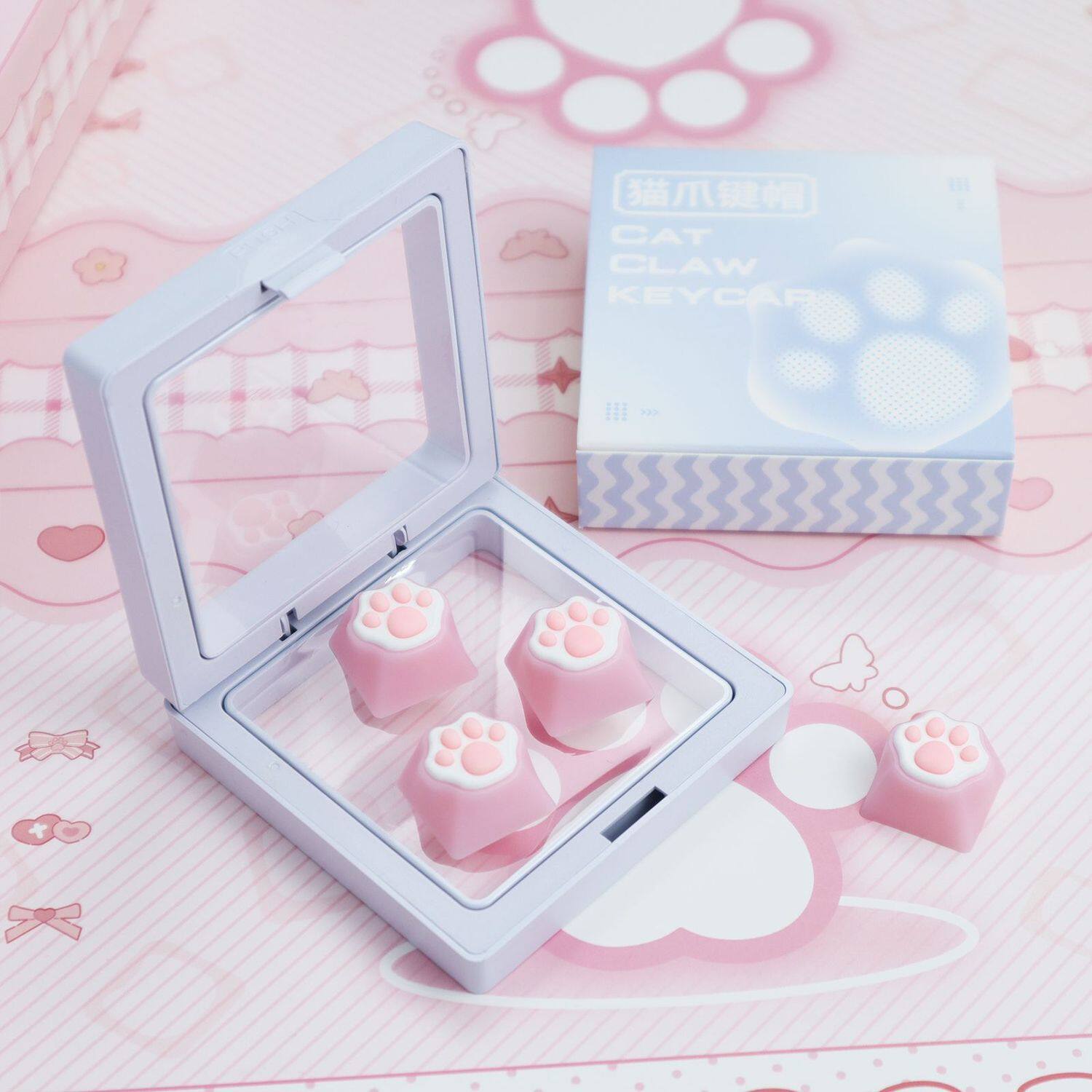 可爱硅胶猫爪键帽个性软萌十字通用机械键盘键帽少女高颜值猫爪