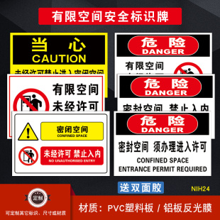 NIH作业风险安全告知牌密闭受限有限空间禁止入内标志标识警示牌