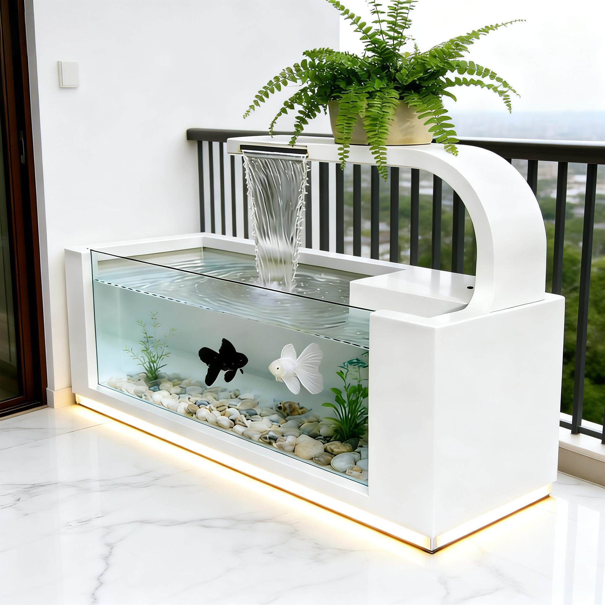 户外不锈钢玻璃鱼缸庭院流水摆件水池循环过滤叠水瀑布鱼池定制