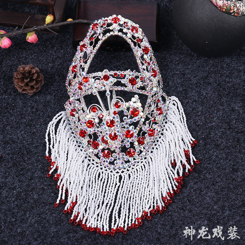 七彩水钻双光头面 戏剧花旦青衣包头饰 戏曲纂尾后三件 簪围 后兜