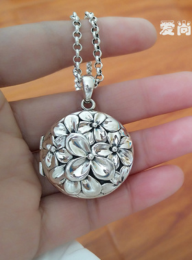 圆形925纯银相盒照片项链