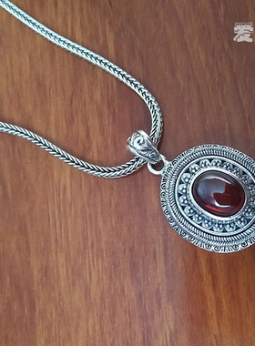 纯银可以打开盒子红宝石复古吊坠