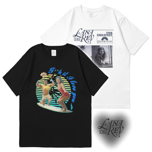 Lana Del Rey拉娜德雷打雷姐nfr专辑纯棉落肩宽松不透圆领短袖T恤