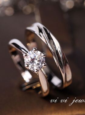 一克拉六爪仿真钻戒情侣结婚对戒活口可调节戒指婚礼仪式用道具