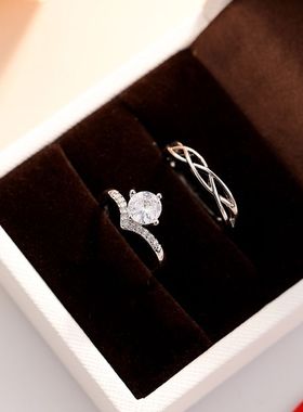 仿真结婚交换对戒婚礼仪式钻情侣戒指ins 小众高级可调节男女款