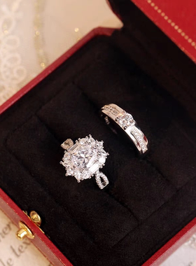 结婚仿真活口对戒奢华款仿莫桑石椭圆鸽子蛋克拉钻戒婚礼戒指道具