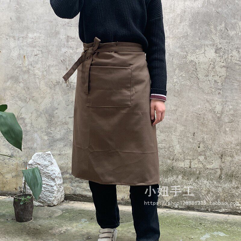 半身围裙日式厨师服务员西餐厅咖啡屋超市军绿棕色灰色尺寸可定制
