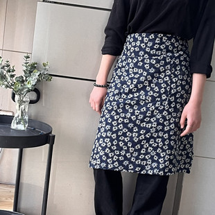XNSG 棉麻围裙家居防污厨房厨师饭店超市半身短款碎花围腰围兜女