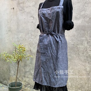 无袖棉麻围裙挂脖日式简约文艺北欧insf风厨房防污烘焙家居罩衣女