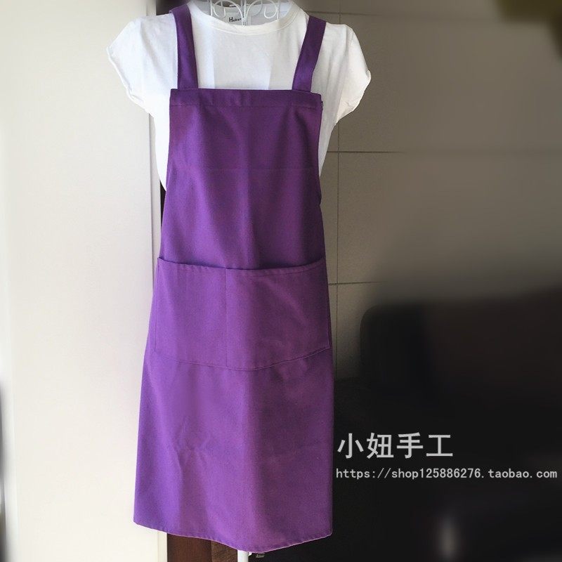 紫色双肩帆布围裙简约加厚美容店会所美甲师精品店绘画超市工作女