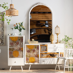 法式复古铁艺玻璃餐边柜客厅靠墙储物柜卧室收纳柜玄关柜装饰柜子