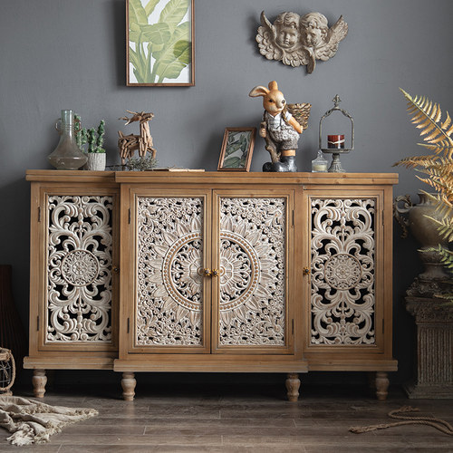 乐奇复古储藏木雕花餐边柜10