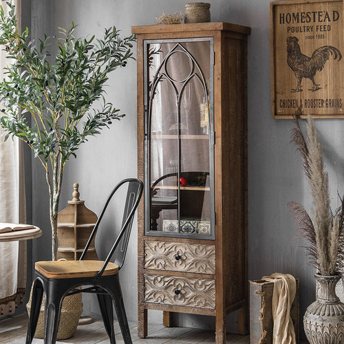 法式储藏做旧实木玻璃餐边柜