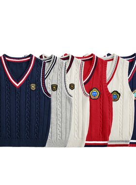 春秋男童毛线背心儿童针织马甲薄款女童宝宝坎肩学院风校服班服棉