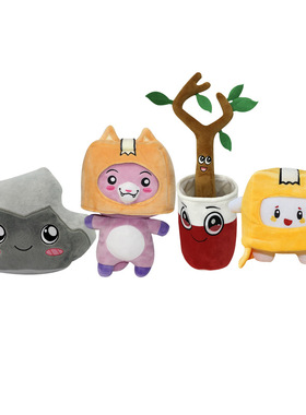 纸盒小人夜光款lankybox纸箱头套猫咪岩石可脱毛绒公仔玩具娃娃