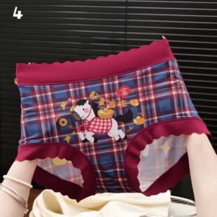 新年款大红色三角内裤时尚卡通动物小清新格子少女士内裤大码胖mm