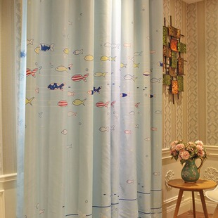 定制 窗帘卧室遮光落地窗飘窗简约成品加工窗帘窗纱卡通快乐的鱼