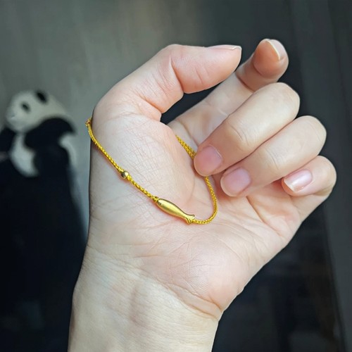 黄金小金鱼手链女999足金转运珠锦鲤编织手绳送女友520七夕礼物