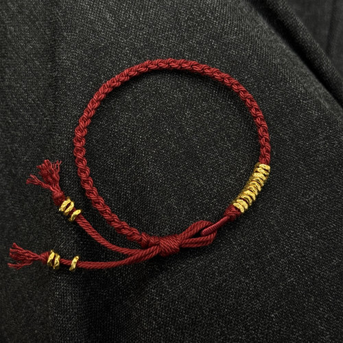 黄金手链女999足金盘缠转运珠本命年红绳情侣款送女友节日礼物