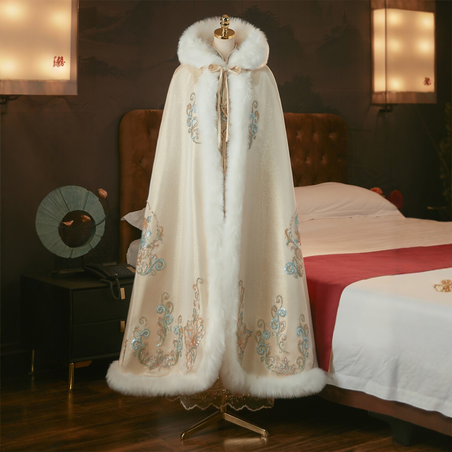 朱雀记秋冬季保暖中国风加绒斗篷