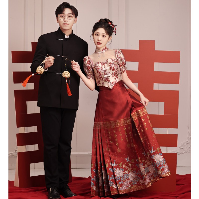 朱雀记红色马面裙婚服敬酒服新娘女夏季结婚秀禾服嫁衣新中式订婚图片