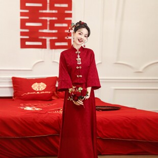 朱雀记红色孕妇敬酒服中式复古订婚旗袍裙大码新娘出阁回门礼服装