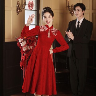 朱雀记孕妇敬酒服新款新娘高级感红中式旗袍订婚礼服大码胖mm秋冬