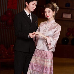 朱雀记新中式粉色伴娘服新孕妇敬酒服订婚礼服裙日常可穿马面裙女