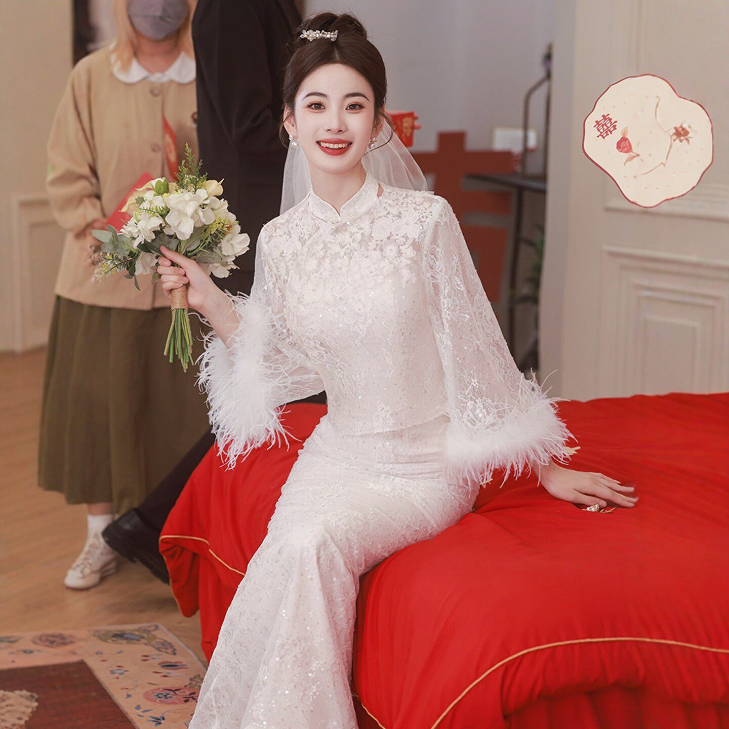 朱雀记鱼尾晚礼服高端新款领证登记小白裙订婚连衣裙轻婚纱白绝美