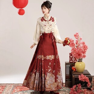朱雀记凤鸣曲明制汉服女原创新中式重工红色马面裙云肩敬酒订婚服