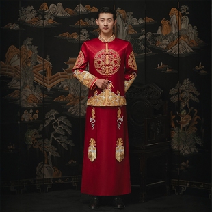 朱雀记新款男士秀禾服中式新郎装结婚礼服夏季修身龙凤褂男装秀禾