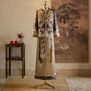 朱雀记男士中式秀禾服新郎礼服新款结婚接亲男装唐装龙凤卦婚礼服