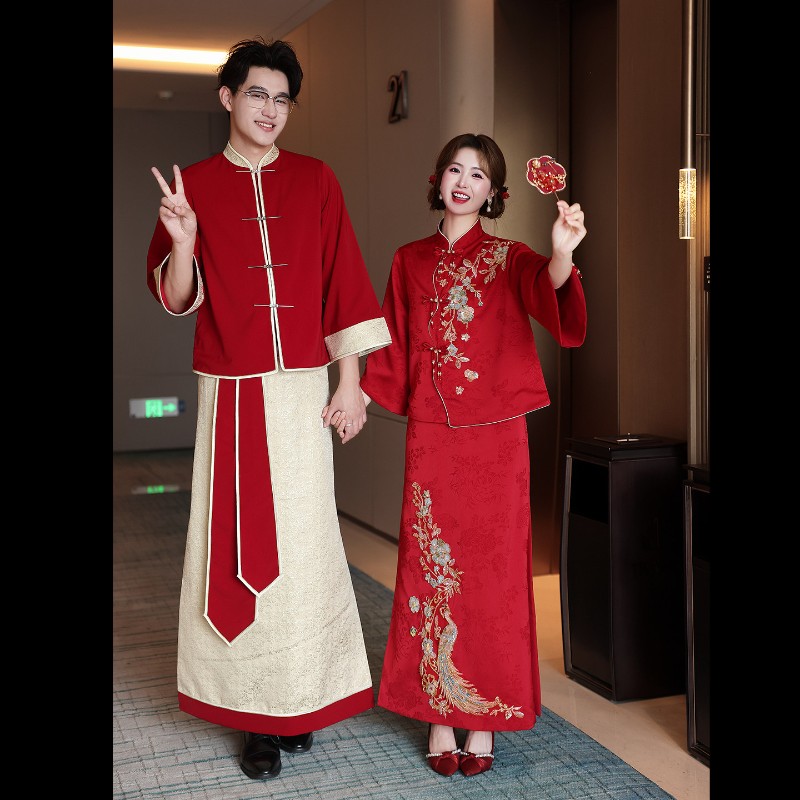 朱雀记新中式秀禾服国风订婚礼服大码胖mm出阁服新娘结婚回门敬酒图片