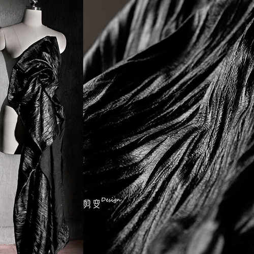 微油光暗黑仿pu皮条纹服装布料