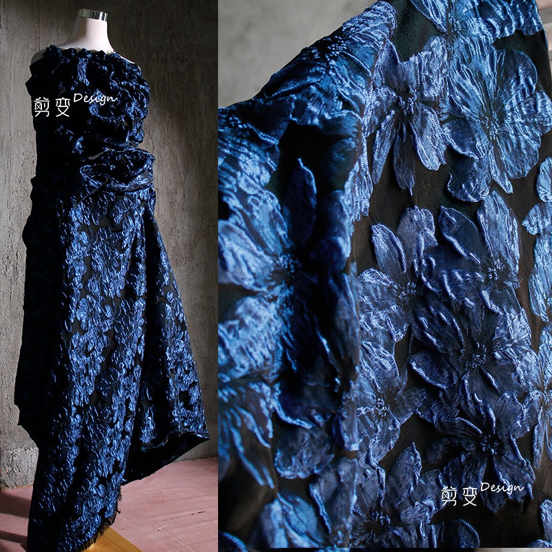 蓝色玫瑰提花立体肌理布料 高档连衣裙diy装饰手工服装设计师面料,居家布艺,海绵垫/布料/面料/手工diy,淘宝优惠券,粉丝福利购,淘宝优惠卷
