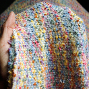 彩色立体波点毛绒肌理秋冬毛织针织面料改造diy背景装饰服装布料