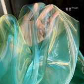 青花兰液态渐变网纱汉服背景布料水光欧根纱半身裙服装 设计师面料