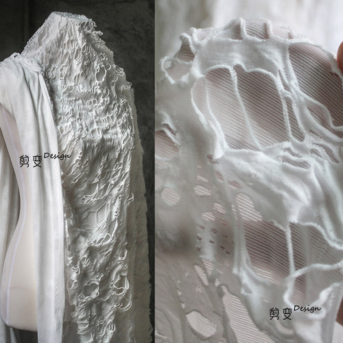 白色破烂洞洞肌理提花服装面布料