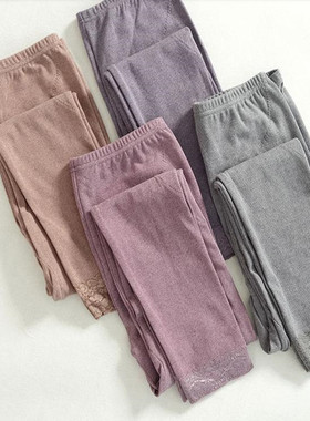 外贸男女fty棉薄款秋裤带护膝中高腰修身弹力大码线衬裤春秋打底