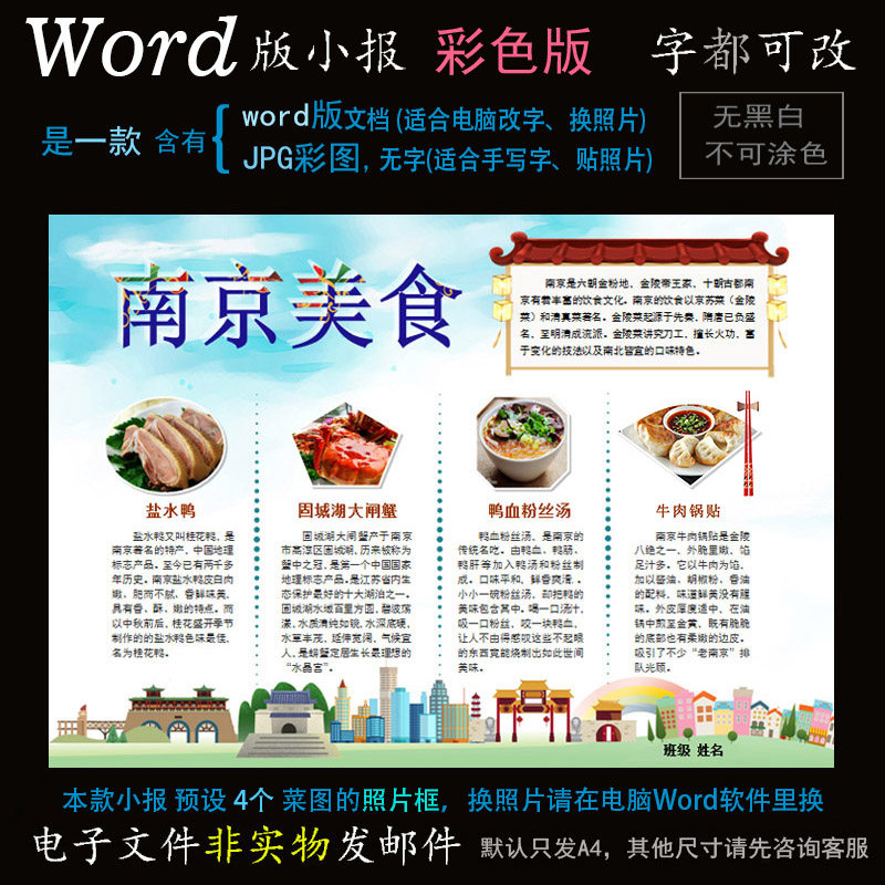m207美食小报电子版word模板电脑手抄报南京特色菜肴简报